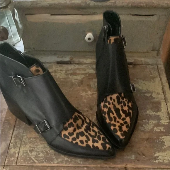 Black and Brown Ankle Boots with Leopard Print - Picture 7 of 8